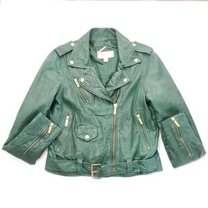 Michael Kors Green Leather Moto Jacket India